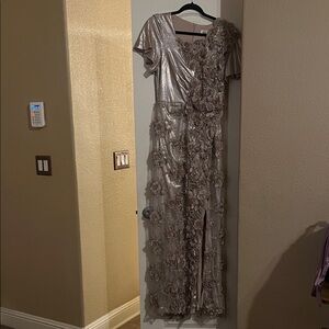 Elegant champagne colored 3D floral gown. One of a kind. Unique. Custom dress.